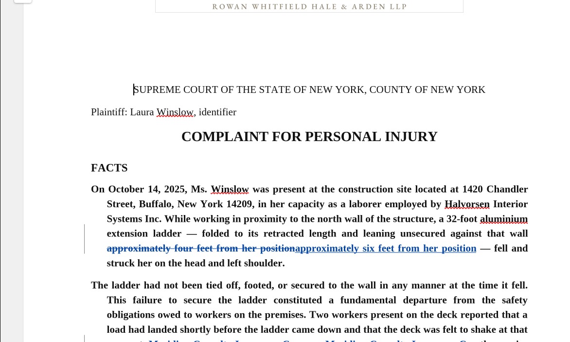 A draft in the editor with a proposed change waiting for the lawyer's decision