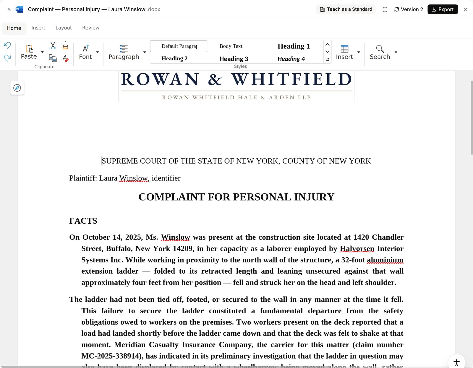 A firm's own Standard in the Volares library, with the clauses and wording the product drafts from